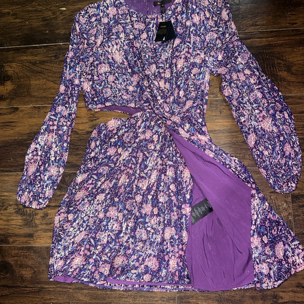Maje Floral Maxi Dress in Purple and Pink